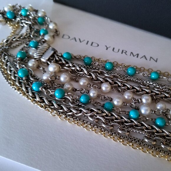 SOLD - DAVID YURMAN *RARE* 18K Gold Turquoise Pearl Necklace - Pristine! $2150 - Picture 2 of 13